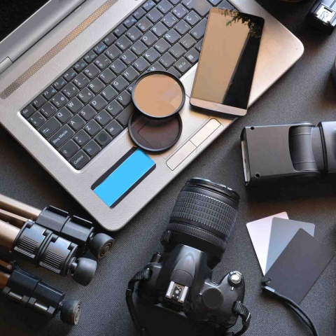 Photography equipment sitting on a desk