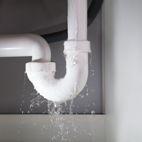 Water leaking from a white pipe