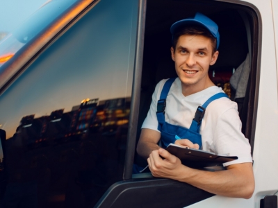 Delivery driver in commercial van