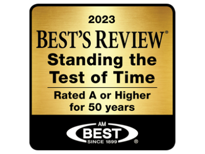 Best's Review Standing the Test of Time Rated A or Higher for 50 Years ©A.M.Best – used with permission.
