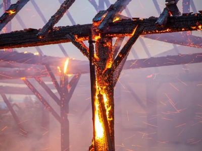 A barn on fire