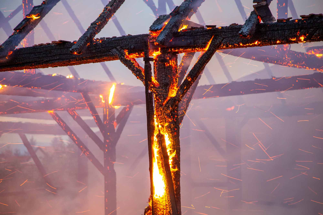 A barn on fire