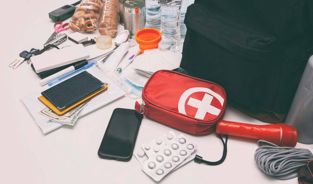 Items being assembled for an emergency kit